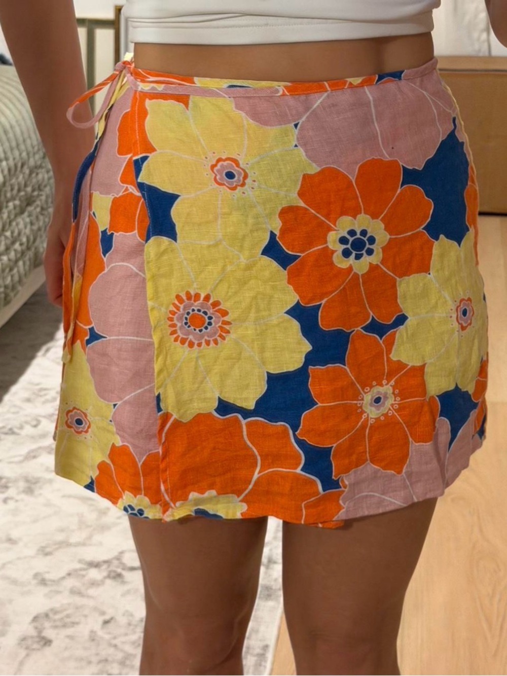 Rails Floral Tie-Side Mini Skirt — Yellow, Orange & Blue